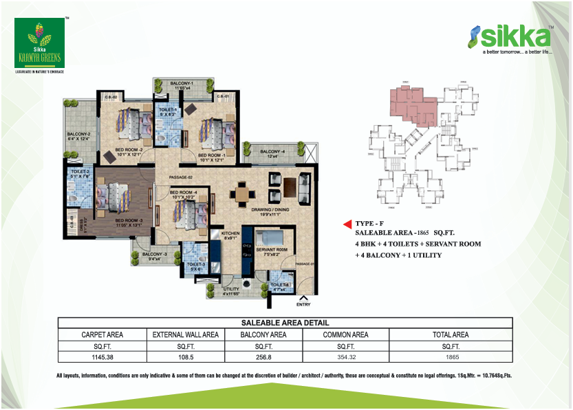 4 BHK + Servant 2120 sq.ft. Floor Plan